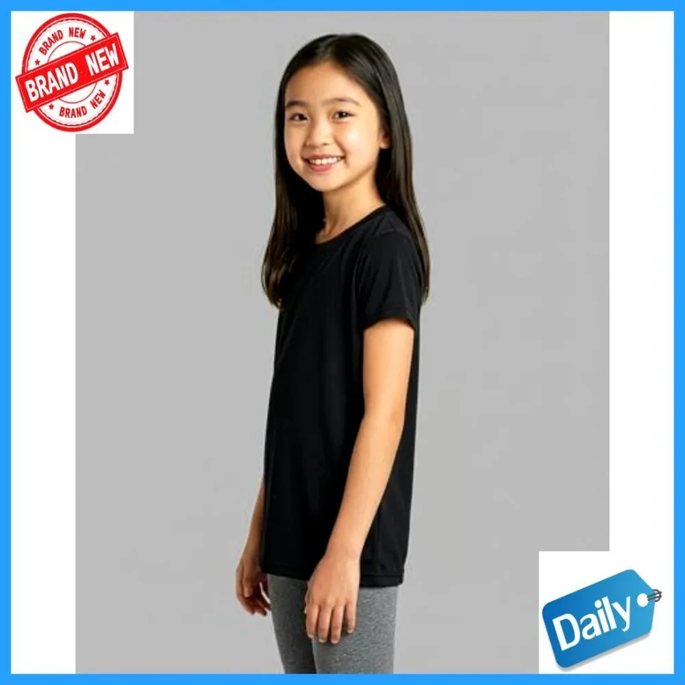 Girls Dry-Fit Athletic T-Shirts 5-Pack Short Sleeve Crew Neck Activewear